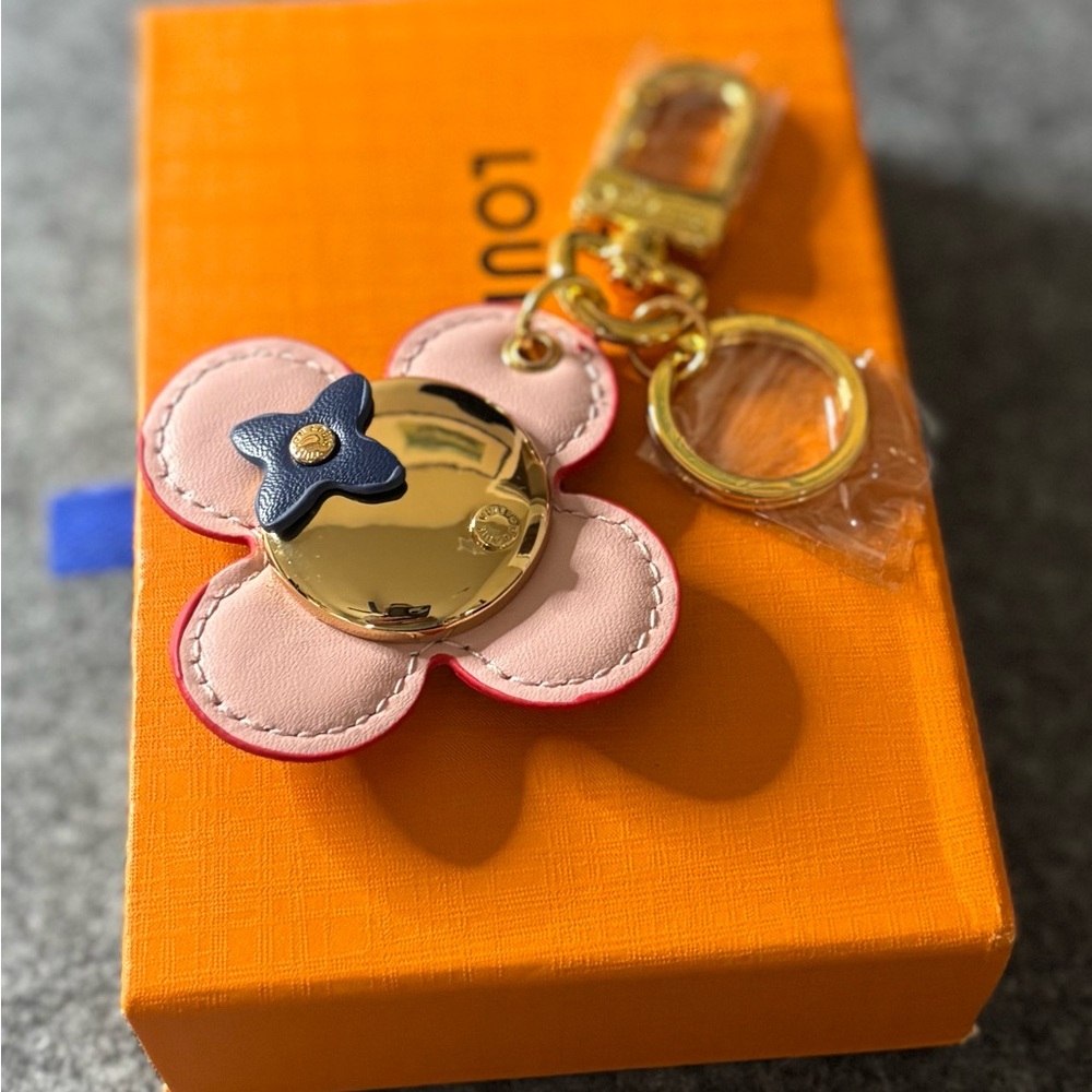 Oh La La! Gold and Pink Floral Bag Charm & Key Ring.  Giftable with Box.